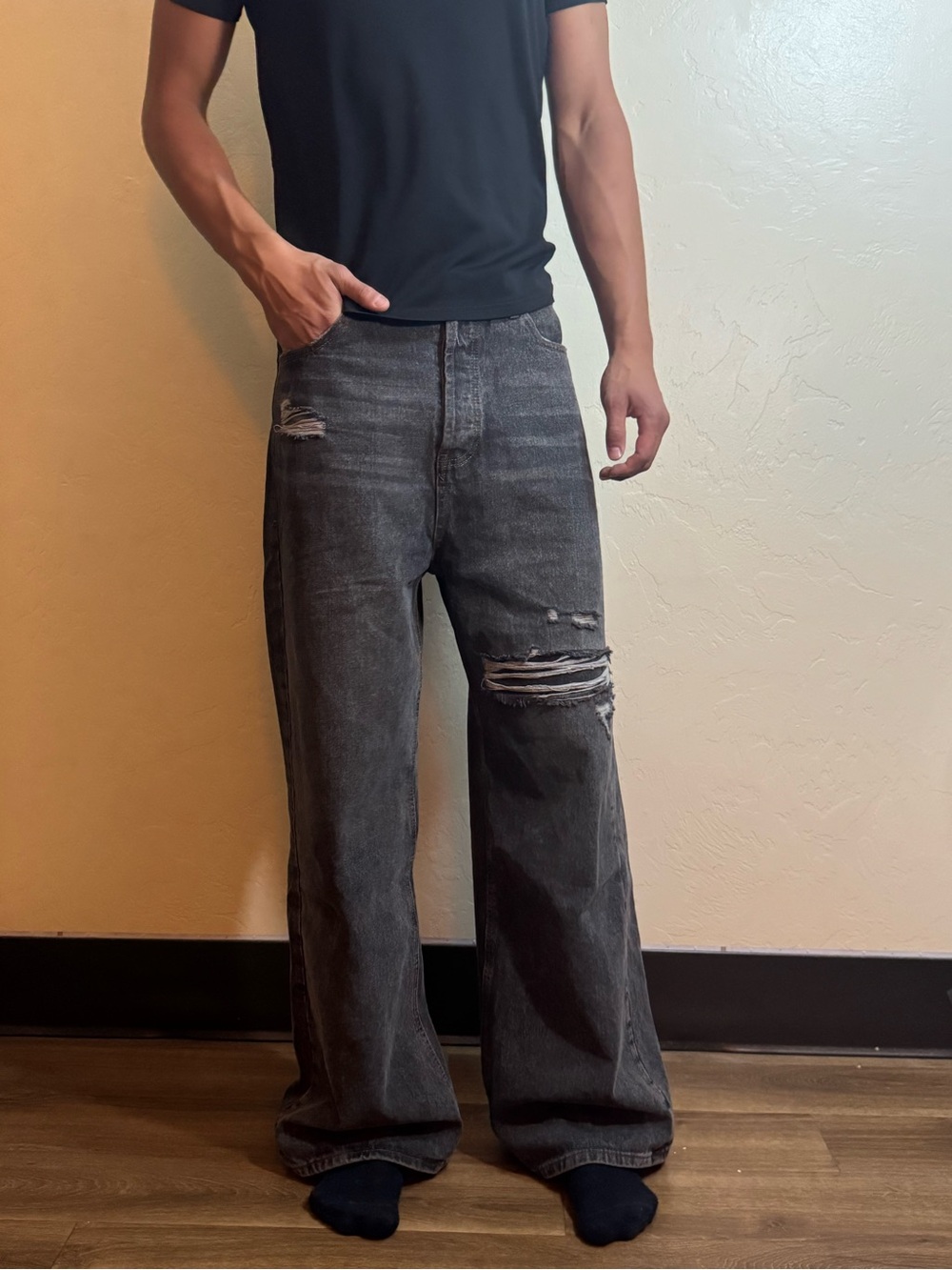 Baggy flared black jeans, Diesel inspired